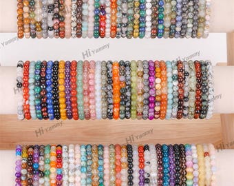 4/6/8/10mm, Crystal Beaded Bracelet, Men/Women Stretchy Bracelet, Healing Crystal Bracelet, Round Gemstone Bracelet, Gift for her.