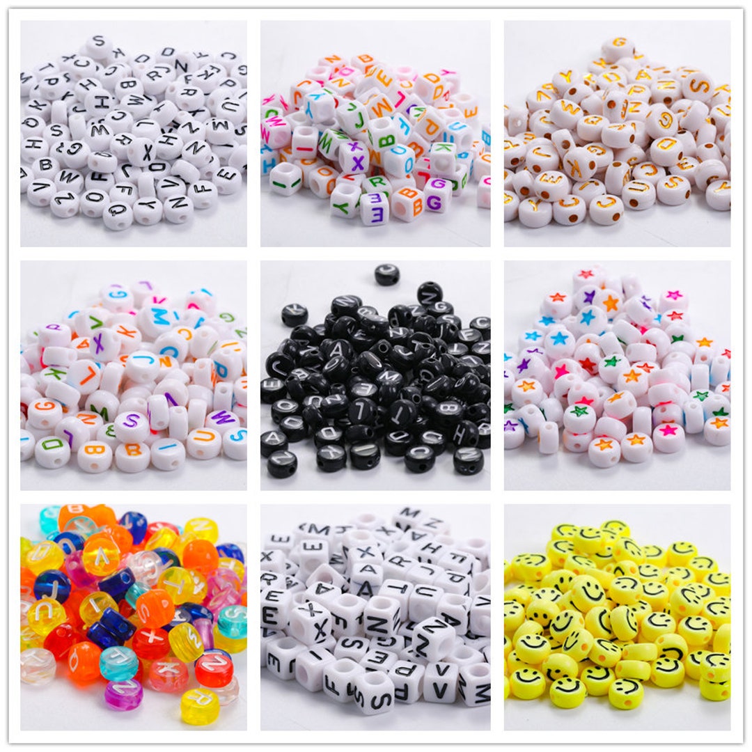 Alphabet ABC Beads White Gold Color Ins Letters Acrylic Flat Round Name ...