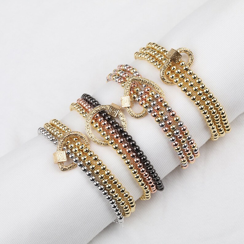 Golden Clasps Bracelets Carved Clasp Beaded Bracelet Round Etsy