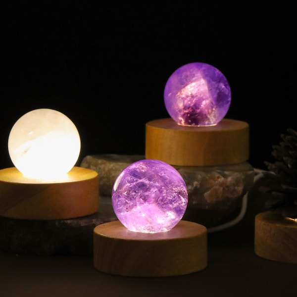 Natural Amethyst Crystal Lamp - Gemstone Desk Lamp - Purple Quartz Crystal Table Light,Round Ball Carved,Healing Crystal Spiritual Gifts