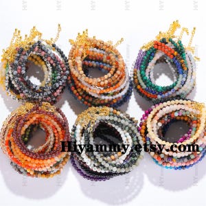 Natural Crystal Bracelets 4mm Round Smooth Beads,Stainless Steel Chain Bracelet/Anklet,Healing Round Crystal Bracelet Women Men Gifts