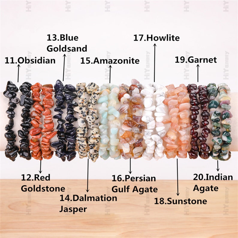 Natuursteen rekbare chip armbanden, armband voor vrouwen, helende kristallen chip armband, voor cadeau kristallen armbanden. Edelsteen armbanden. afbeelding 5