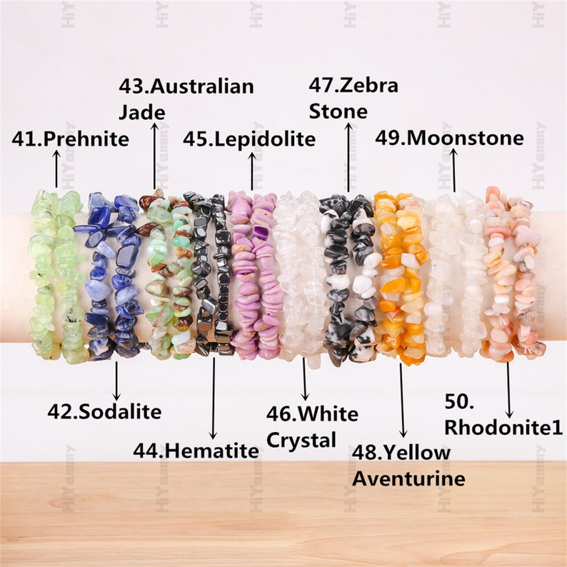 Natuursteen rekbare chip armbanden, armband voor vrouwen, helende kristallen chip armband, voor cadeau kristallen armbanden. Edelsteen armbanden. afbeelding 8