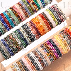 Pulsera de cuentas de cristal de 4 mm, pulsera minimalista, pulsera elástica para hombres y mujeres, pulsera de cristal curativo, pulsera de piedras preciosas redondas, regalo para ella