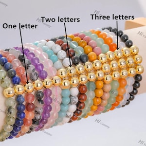 6 mm, pulsera con cuentas de cristal natural, pulseras con nombre de bricolaje, pulsera de cristal con letras, pulsera de piedras preciosas redondas, personalización para regalo.