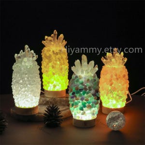 Crystal Pineapple Table Lamp,Gemstone Desk Lamp,Crystal Table Lamp,Night Light,Rose Quartz,White Crystal,Citrine,Fluorite -Mother&#39;s Day Gift