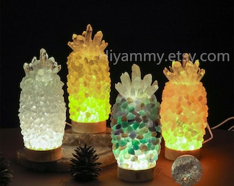 Crystal Ananas Tischlampe, Edelstein Schreibtischlampe, Kristall Tischlampe, Nachtlicht, Rosenquarz, weißer Kristall, Citrin, Fluorit -Muttertagsgeschenk