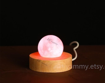Rose Crystal Night Light ,Gemstone Lamp, Rose Crystal Sphere Light,Round Ball Carved, Natural crystal ball ,Healing Crystal Spiritual Gifts.