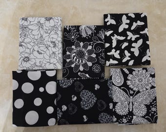 Black and White Fat Quarters- Pkg of 6- 100% cotton