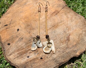 Bone Bamboo Brass Seashell Dangle Earrings