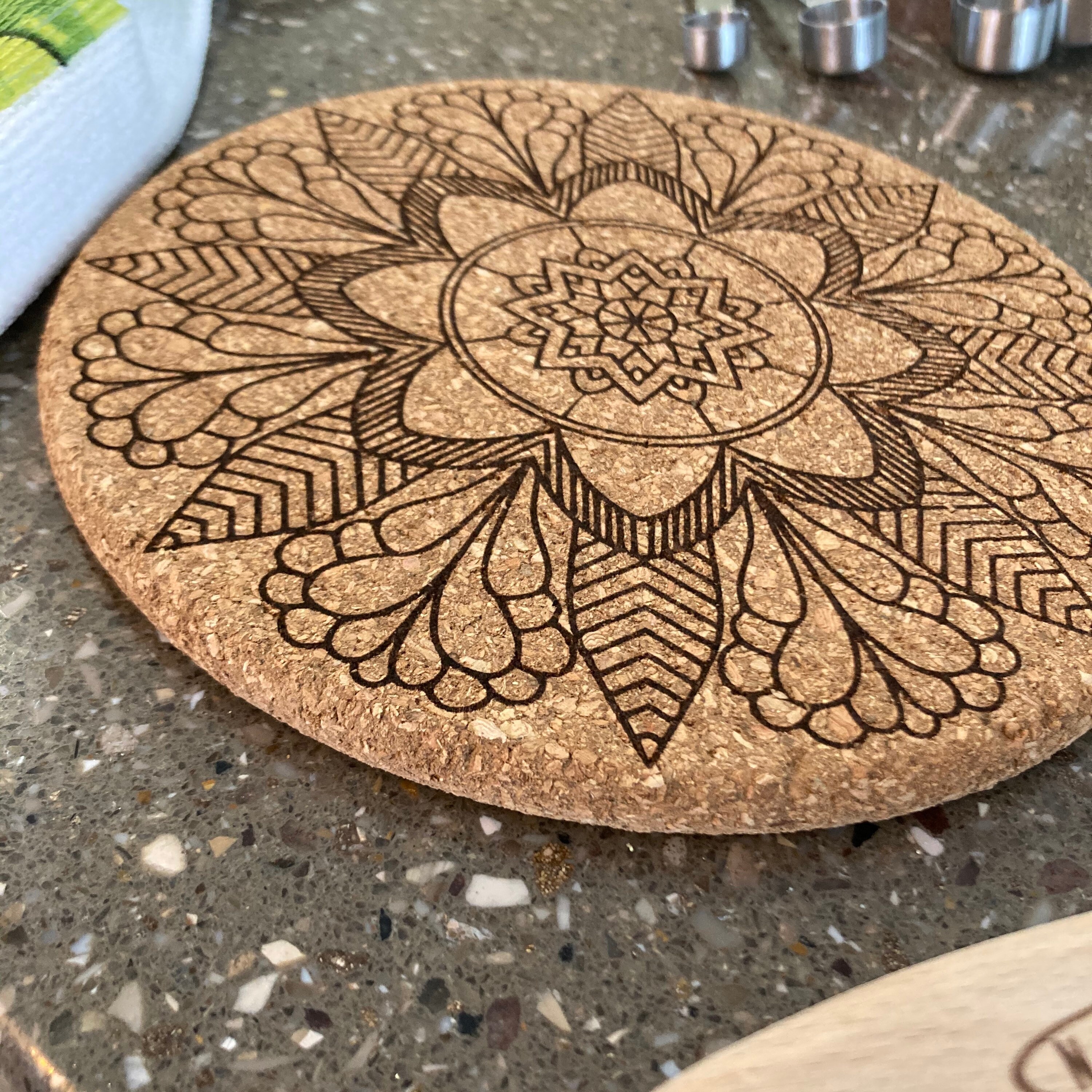Laser Engraved Cork Trivet Mandala Pot Trivet Mandala Art Etsy