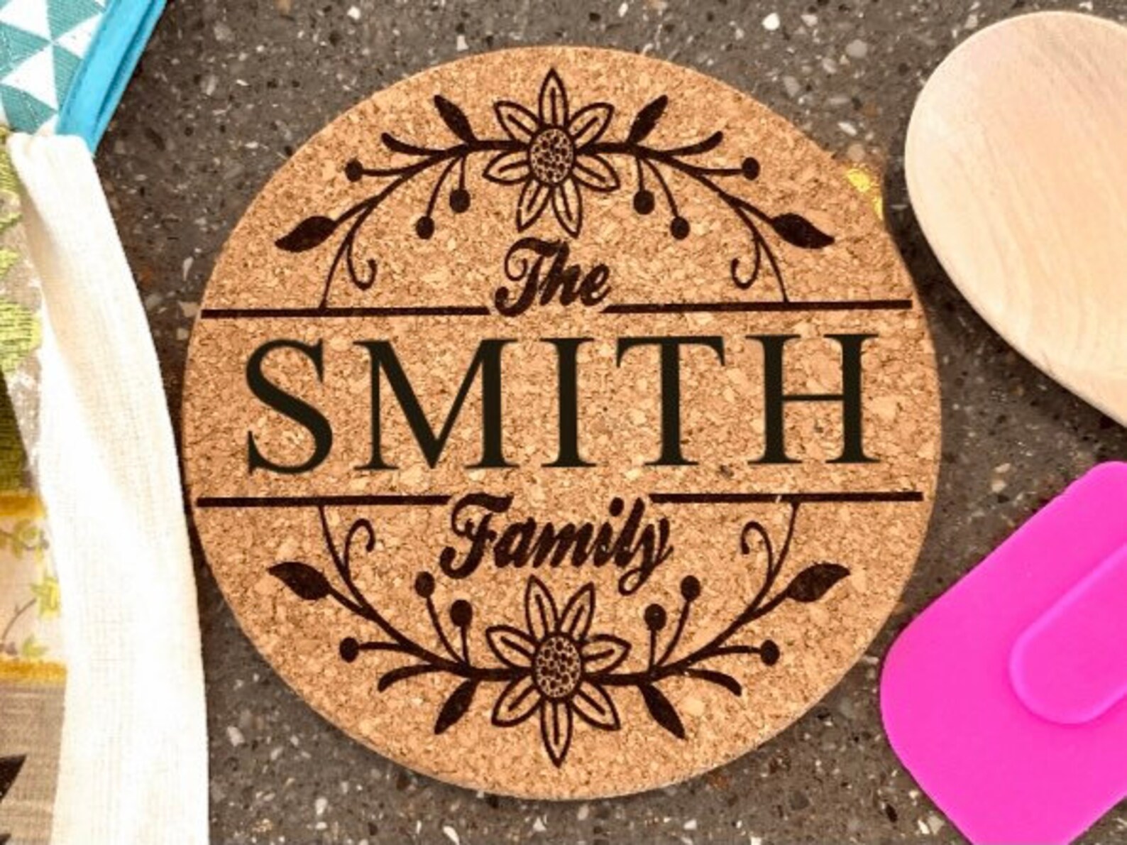 Personalized Trivet Name Cork Trivet Personalized Gifts Etsy