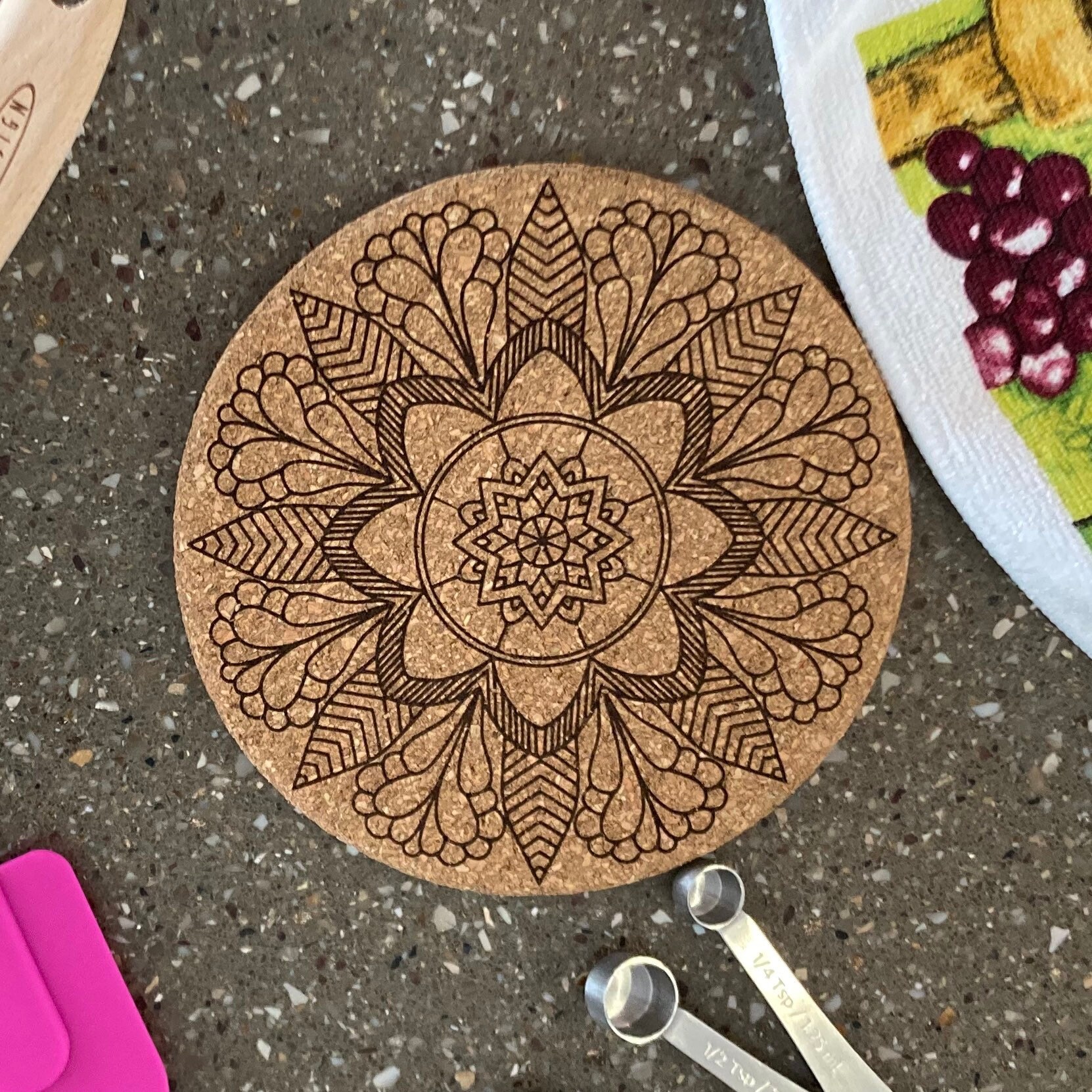 Laser Engraved Cork Trivet Mandala Pot Trivet Mandala Art Etsy