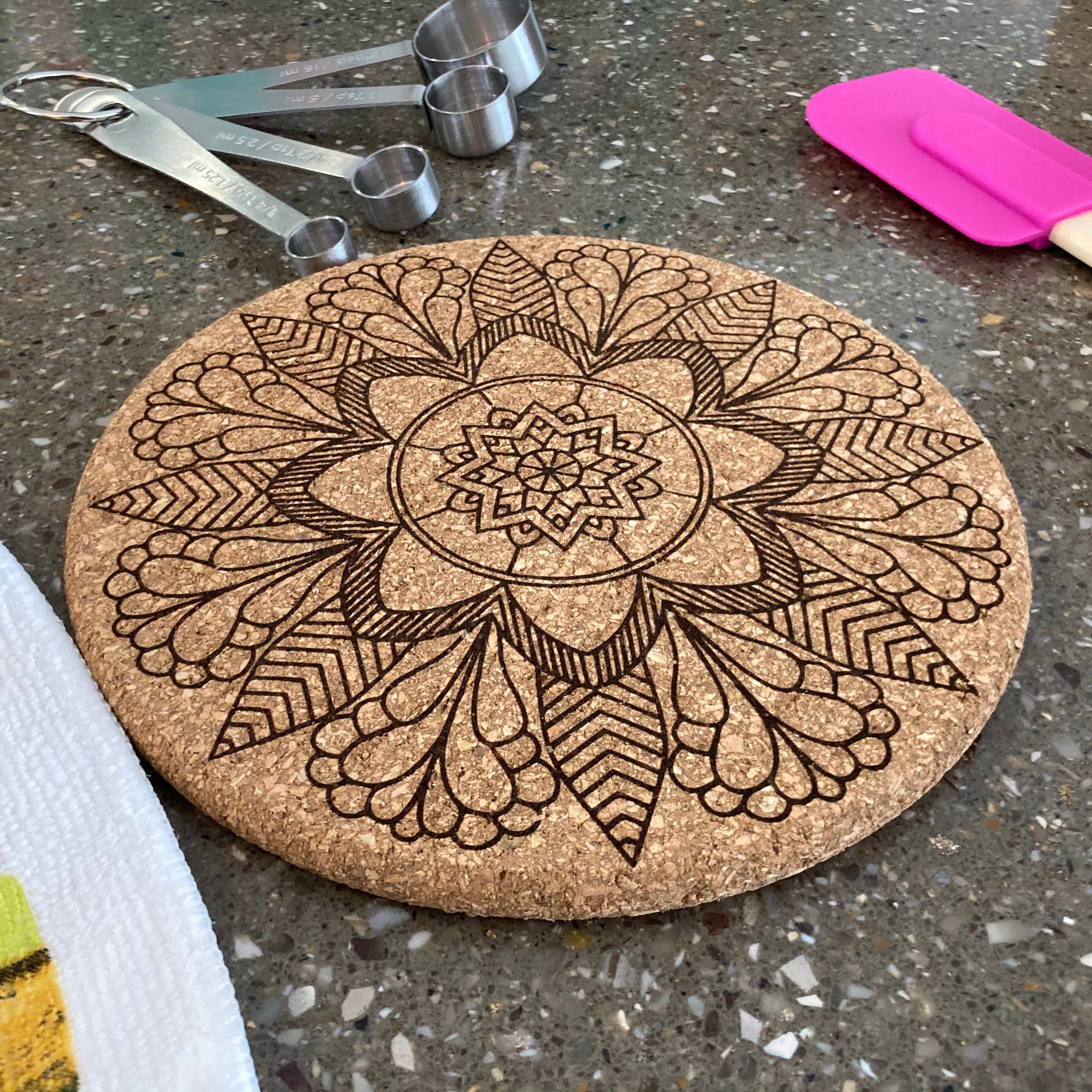 Laser Engraved Cork Trivet Mandala Pot Trivet Mandala Art Etsy
