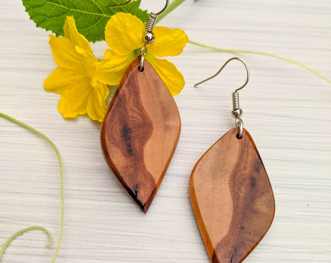 Cherry Wood Earrings Two Toned Handmade Wooden Earrings Etsy