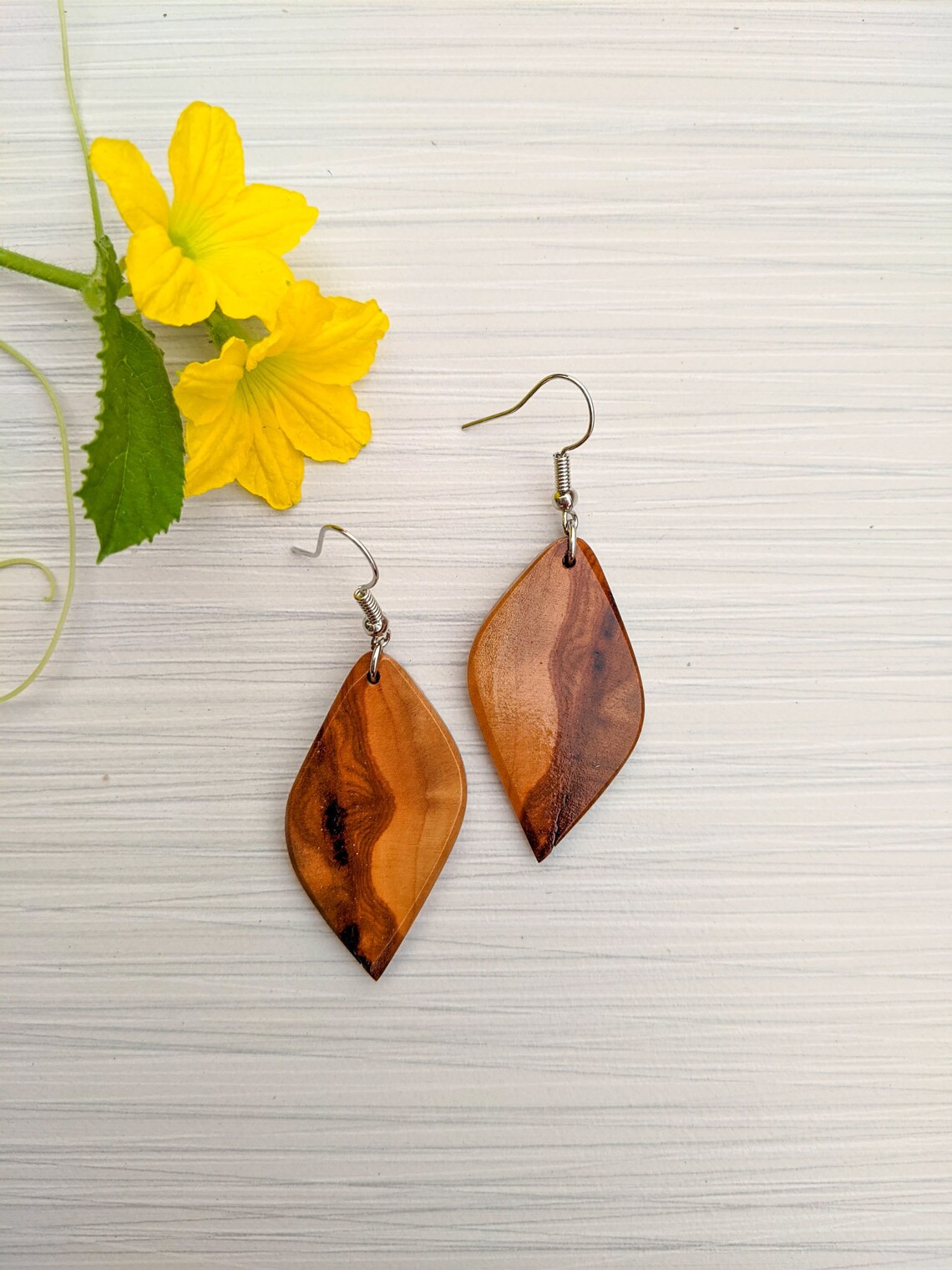 Cherry Wood Earrings Two Toned Handmade Wooden Earrings Etsy