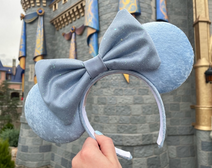 Cinderella Blue Velvet Ears, Light Blue Velvet Ears, Baby Blue Crushed