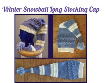 Winter Snowball Long Stocking Cap PATTERN