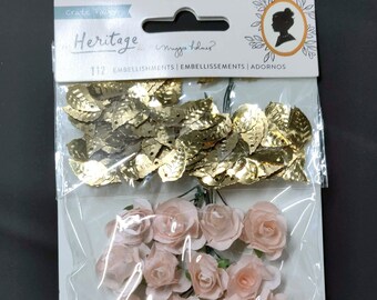 Heritage Pink Paper Flowers with Gold Leaves
