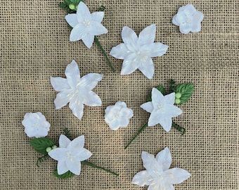 Stargazer White Paper Flower Embellishments - 9 flowers