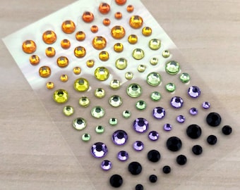 Self Adhesive Rhinestones - Halloween Mix - pack of 84 mixed size colored rhinestones