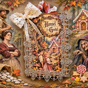 Hansel & Gretel Handmade Journal,  interactive, fairytale, original story, journal pages