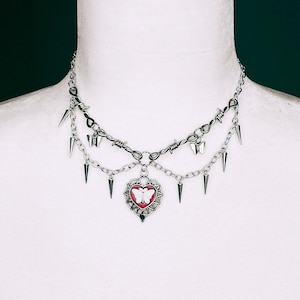 Red Heart Butterfly Milti-Chain Pendant Necklace Handmade