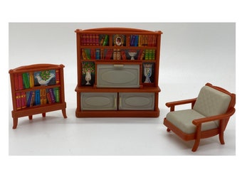 Vintage JEAN West Germany dolls house corner bookshelf, writing cabinet and chair - 1:20scale