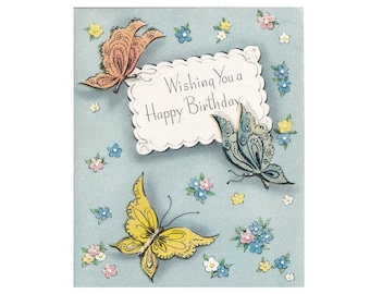 Vintage unused fold-out Birthday card - butterflies - Sangamon - with original envelope