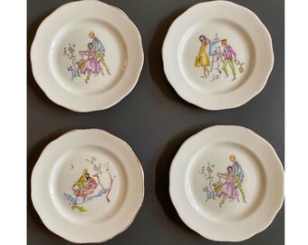 Set of 4 vintage bone china side or tea plates - pastel colours - 1950s - You and I Series - Sandringham