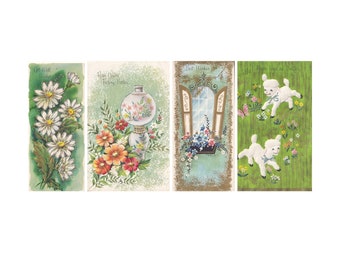 Set of 4 vintage unused fold-out Get Well cards - flower theme - for crafting, journaling, collecting or display