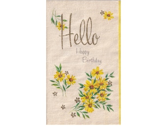 Vintage unused fold-out Birthday card - golden glitter accents - yellow daisies - Imperial Parchment - Coronet Collections