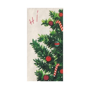 May include: A hand-drawn Christmas tree illustration with red baubles and candy canes. The word "Hi" is written in red on the left. The tree is green with white accents, evoking a festive holiday feel.