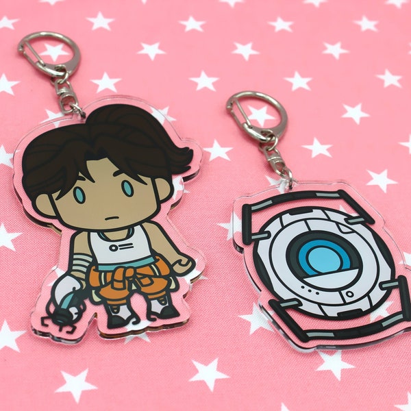 PORTAL 2: Tiny Series // 3.5" Clear Acrylic Keychains // Chell, Wheatley