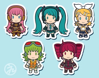 Virtual Vocalists: Miku, Rin, Luka, Gumi, Teto Die-Cut Stickers