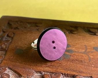 Handmade Shiny purple adjustable button ring, jewellery gift ideas