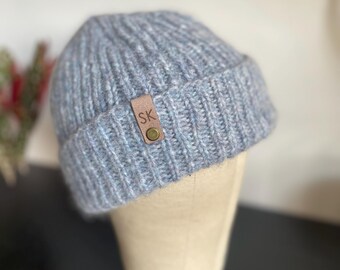 Hand-Knitted Alpaca Merino Wool Beanie: Unisex Ribbed Hat, christmas gift