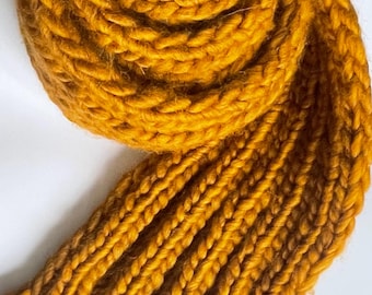 Super chunky ribbed scarf in mustard yellow, hand knitted, luxury feel, soft wool, Christmas gift