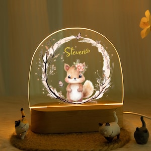 Personalized night light for baby, Custom Squirrel Night Light for girl Boy, Nursery Decor, Bedroom Night Light, newborn gift, birthday gift