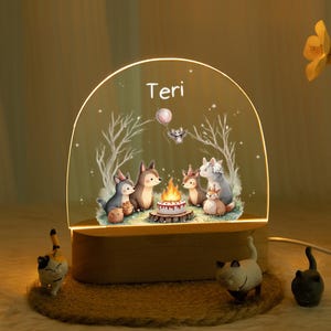 Night light Personalized gift for baby, Animals Jungle Bonfire party, baby gift birth, cute animal night lamp, nursery decor, baby boy lamp