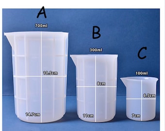 Silicone Measuring Cup with Scale, Reusable Resin Tools  Silicone Mixing Sticks, Silicone Stir Stick for Resin, Reusable Dispensing cup