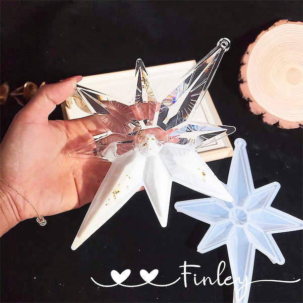 Eight Pointed Star Tag Mold,Snowflake Mold for Home Deco,Christmas Tree Decoration Mold,DIY Wall Door Tag Silicone Mold,Large Star Ornament