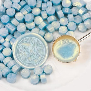 Contas de cera para lacre azul bebê Aurora 100/300, Contas de cera para lacre azul bebê Aurora para convite de casamento, carimbo de cera, embrulho para presente, azul bebê