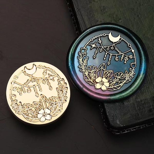 Tampon de cire, tampon ornement astral, jolis sceaux de cire fleur de lune étoile pour emballage cadeau de mariage, tampon joli lune, kit de sceaux de cire