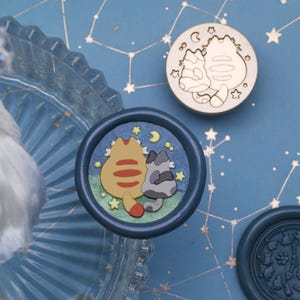 Timbro con sigillo di ceralacca, i gatti si godono la luna, timbro con sigillo di ceralacca per inviti, buste, confezioni regalo, timbro con sigillo di ceralacca a forma di gatto, timbro con sigillo di ceralacca a forma di gatto