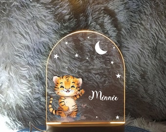 Veilleuse lion personnalisée pour bébé, jolies veilleuses tigre, cadeau de naissance, veilleuse personnalisée renard, lampe déco pour chambre de bébé