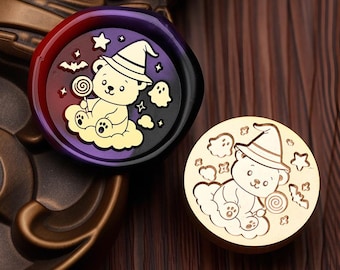 Mooie beer lakzegelstempel, Halloweenstempel kleine beer lakzegels voor uitnodiging envelop cadeau, zegellakstempel kleine beer Halloween