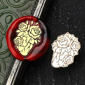 Wachs Siegel Stempel, Roses in meinem Herzen Stempel, Rose des Herzens Wachs Siegel für Hochzeitseinladung Umschlag, Rosen auf dem Herz Wachs Siegel Set