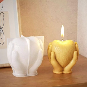 Molde de silicone Love in hand, molde de coração na mão para vela de gesso de resina