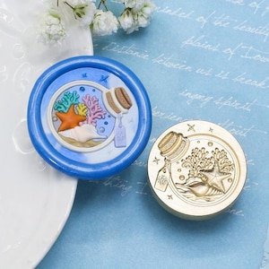 Tampon de cire, Tampon plage de sable dans la bouteille, Tampons de cire pour enveloppes d'invitations, Tampons belle corail, Kit de sceaux de cire